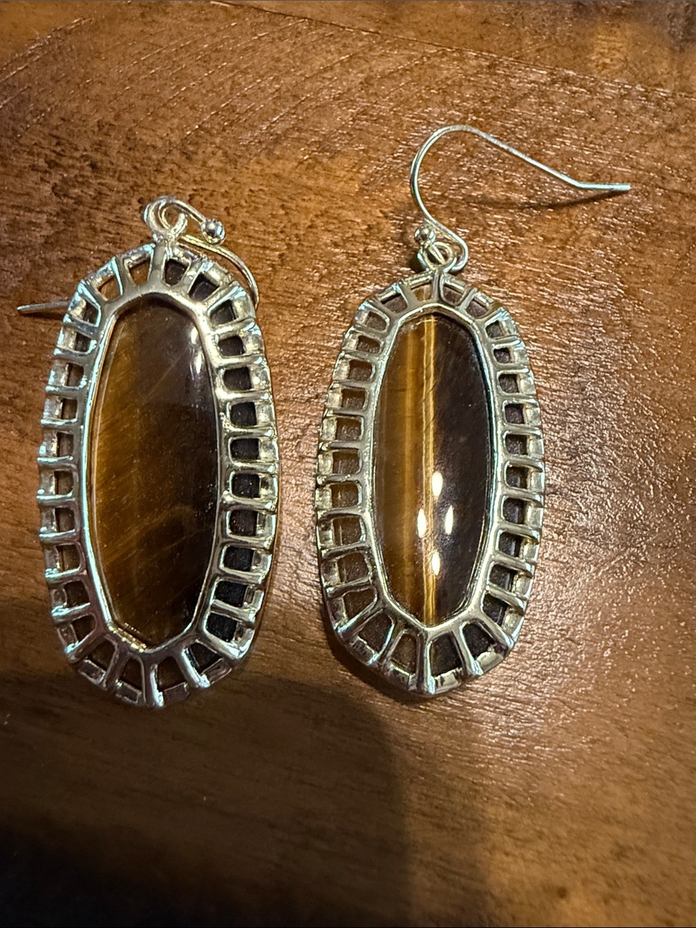 Kendra Scott Tiger's Eye Drop Earrings - Brown and Silver - Picture 3 of 3